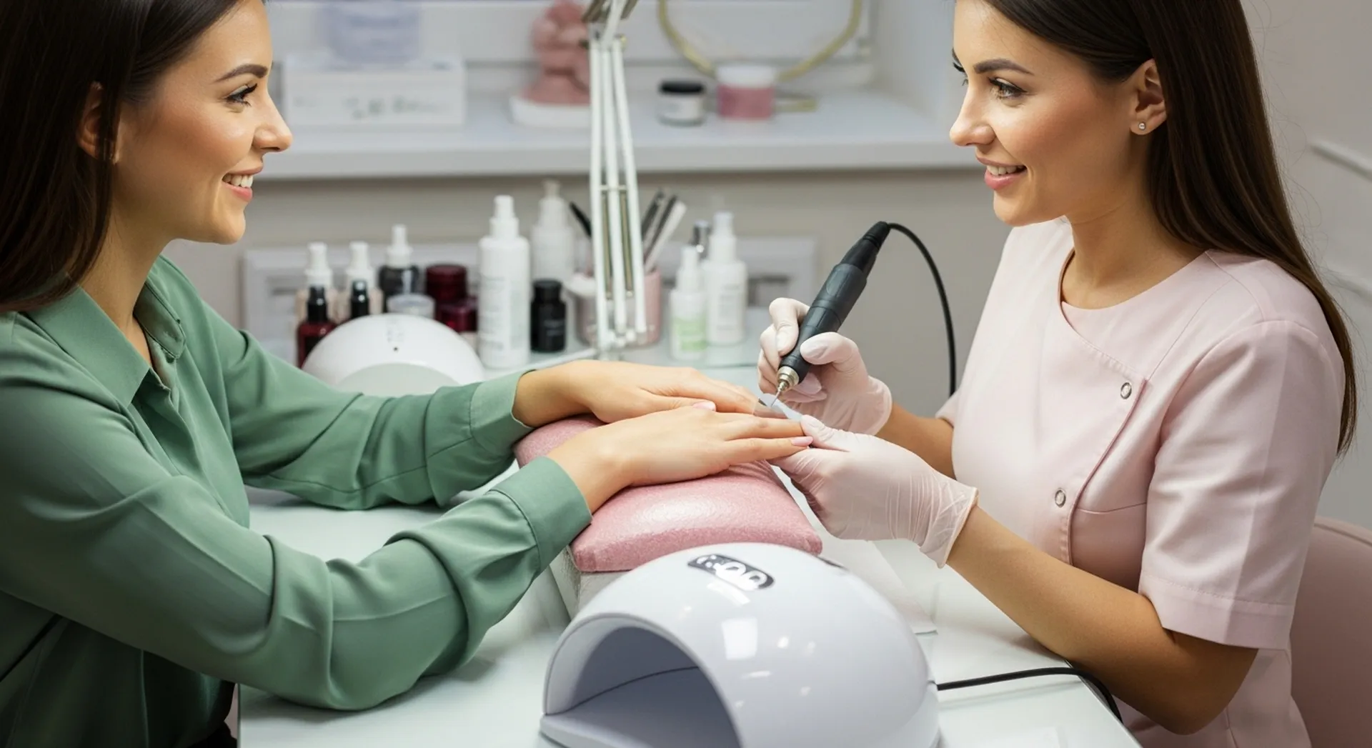 main prompt a female nail technician working with a client at her1 result